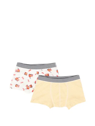 Petit Bateau Kids' Graphic-print Striped Boxer Shorts (set Of Two) In Neutral