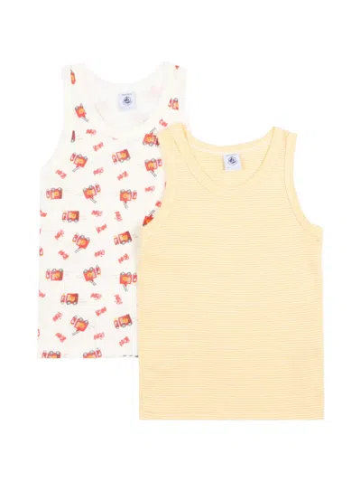 Petit Bateau Kids' Graphic-print Striped Vest Set (set Of Two) In Yellow