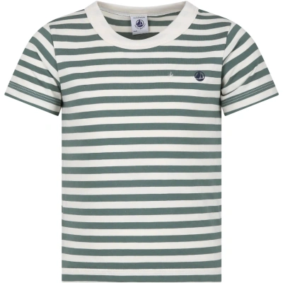 Petit Bateau Green T-shirt For Kids With Stripes