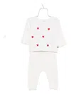 Petit Bateau Heart-embroidered Trousers Set In White