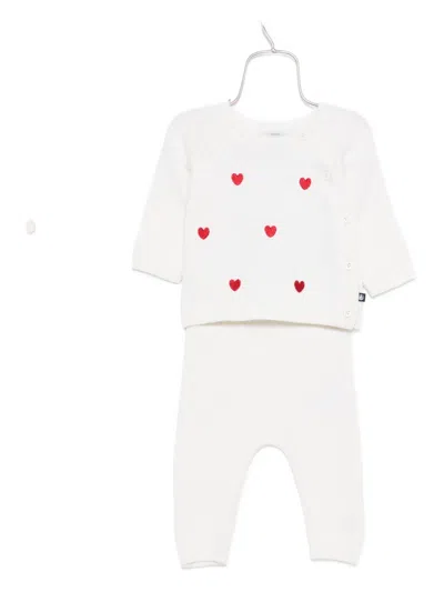 Petit Bateau Babies' Heart-embroidered Trousers Set In White