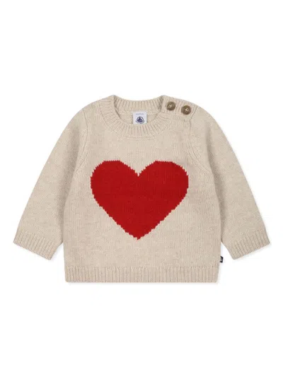 Petit Bateau Babies' Heart Jumper In Neutrals