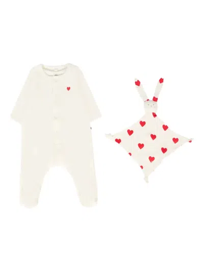 Petit Bateau Babies' Heart-pajamas Comforter Set In Neutral