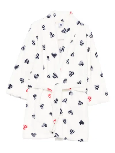 Petit Bateau Kids' Heart-print Belted Robe In White