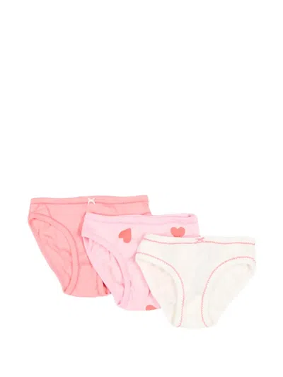 Petit Bateau Kids' Heart-print Briefs (set Of Three) In Pink