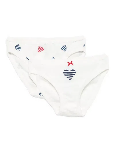 Petit Bateau Kids' Heart-print Briefs In White