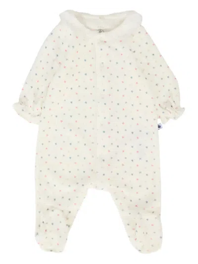 Petit Bateau Babies' Heart-print Collared Pajamas In Neutral