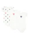 Petit Bateau Heart-print Cotton Body (pack Of Three) In White