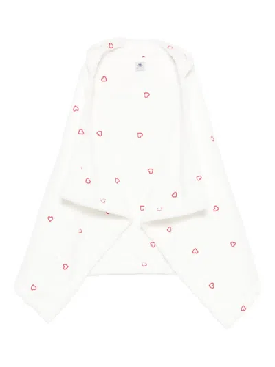 Petit Bateau Kids' Heart-print Hooded Robe In White