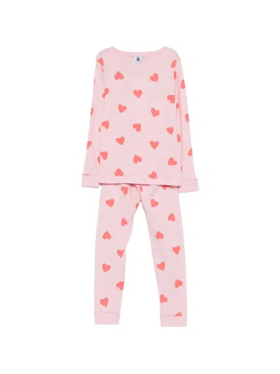 Petit Bateau Kids' Heart-print Pajamas In Pink