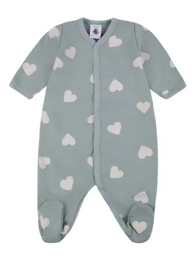 Petit Bateau Babies' Heart-print Pyjama In Green