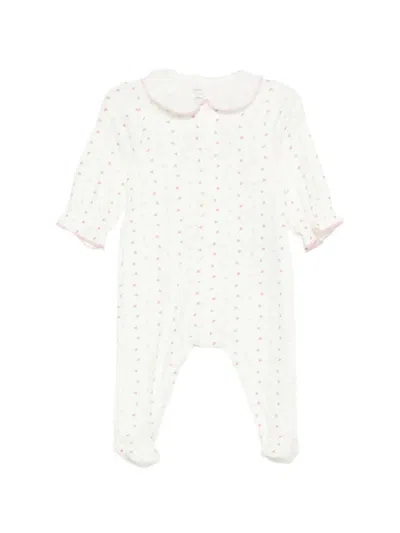 Petit Bateau Babies' Heart Print Ruffled Pajama In White