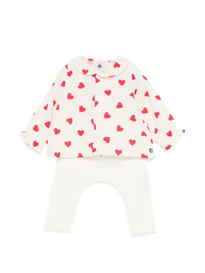 Petit Bateau Babies' Heart-print Trouser Set In Neutral