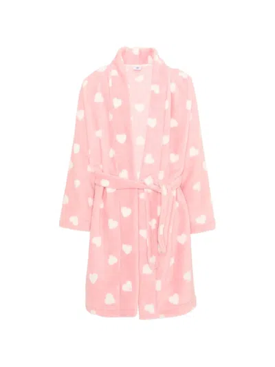 Petit Bateau Kids' Heart-print Belted Dressing Gown In Pink