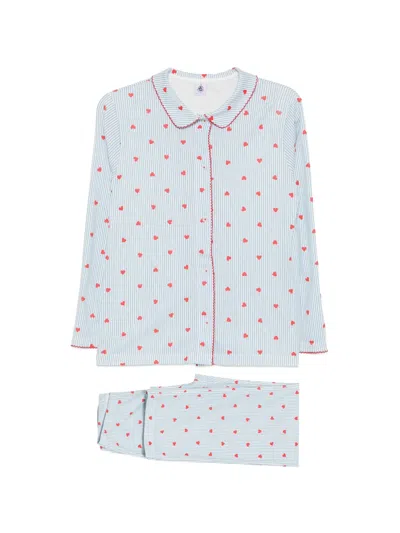 Petit Bateau Heart-print Cotton Pajamas In Blue