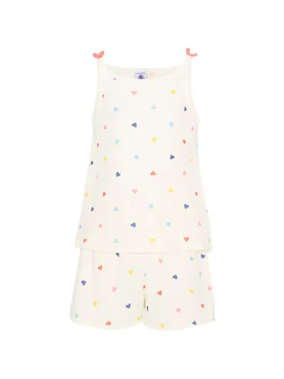 Petit Bateau Kids' Heart-print Pajama In White