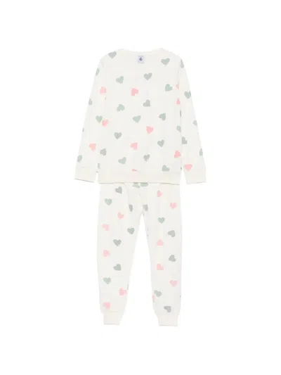 Petit Bateau Kids' Heart-print Pyjama In White