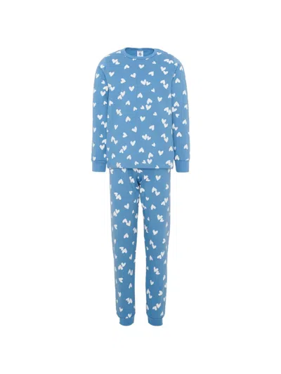 Petit Bateau Kids' Heart-print Pajamas In Blue