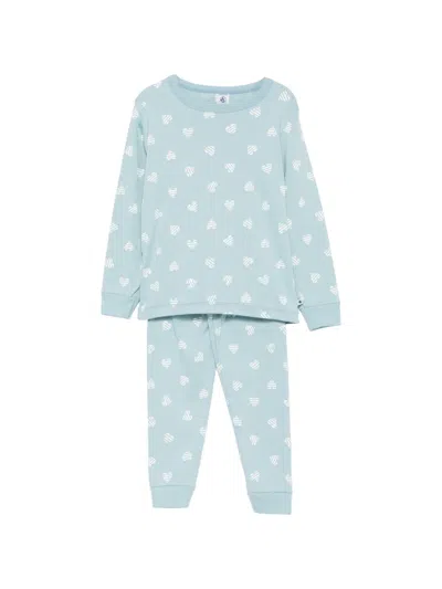 Petit Bateau Kids' Heart-print Pyjama Set In Blue