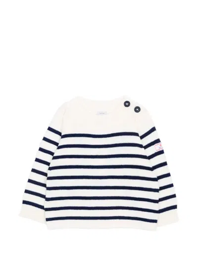 Petit Bateau Babies' Horizontal-stripe Button-shoulder Sweater In Neutral