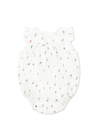Petit Bateau Ivory Romper For Baby Girl With Floral Print In White
