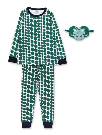 Petit Bateau Kid - Crocodile Print Cotton Pyjama Set With Mask In Green