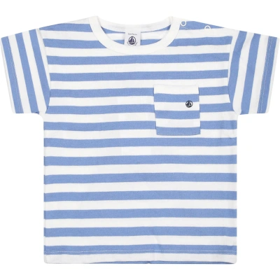 Petit Bateau Light Blue T-shirt For Baby Boy With Stripes