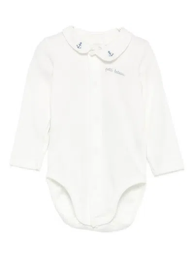 Petit Bateau Babies' Logo-embroidered Bodysuit In White