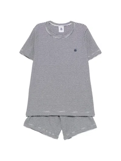 Petit Bateau Kids' Logo-print Pajamas (set Of Two) In Blue