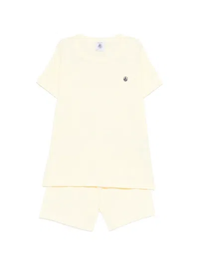Petit Bateau Kids' Logo-print Pajamas (set Of Two) In White