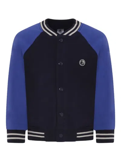 Petit Bateau Kids' Long-sleeve Panelled Bomber Jacket In Blue