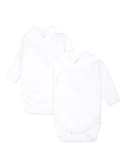 Petit Bateau Babies' Long-sleeved Organic Cotton Bodies (set Of Two) In White