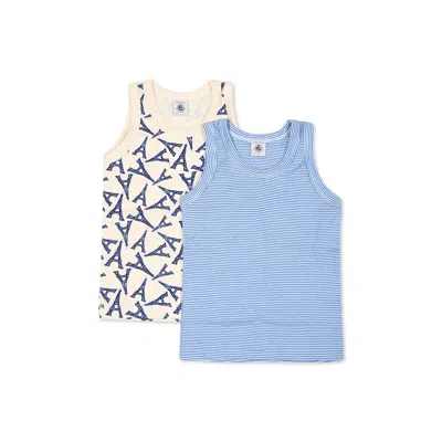 Petit Bateau Kids' Multicolor Tank Top Set For Girl With Tour Eiffel In Ivory