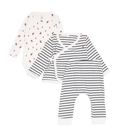 Petit Bateau Kids' Nautical Bodysuit, Top And Leggings Set In Neutral