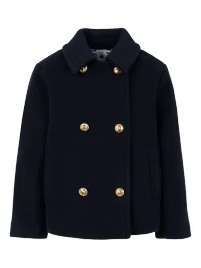 Petit Bateau Kids' Notched Double-breasted Coat In Blue