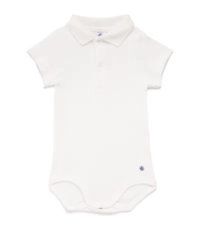 Petit Bateau Kids'  Polo Collar Bodysuit In White