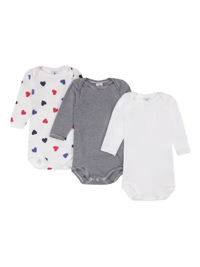 Petit Bateau Babies' Printed Bodysuit (pack Of Three) In White