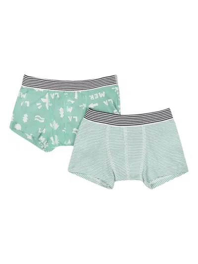 Petit Bateau Kids' Printed Cotton Boxers (pack Of Two) In Green