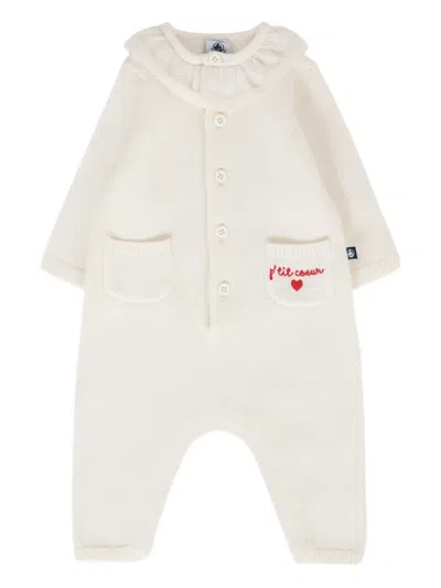 Petit Bateau Babies' "p´tit Coeur" Ruffled-collar Knitted Romper In White