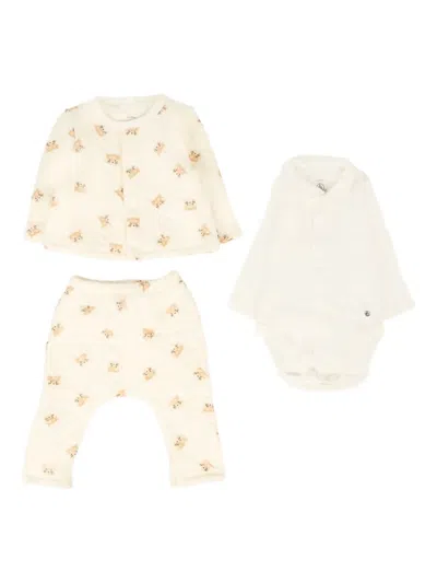 Petit Bateau Quilted Bear-print Babygrow Set In Neutral