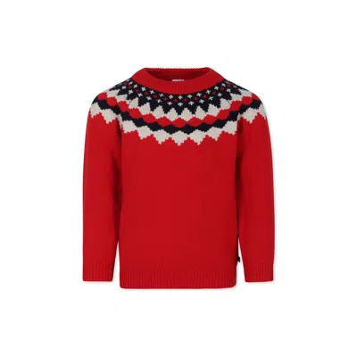 PETIT BATEAU RED SWEATER FOR BOY WITH JAQUARD PATTERN