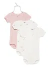 Petit Bateau Rose-print Bodysuits (pack Of Three) In White