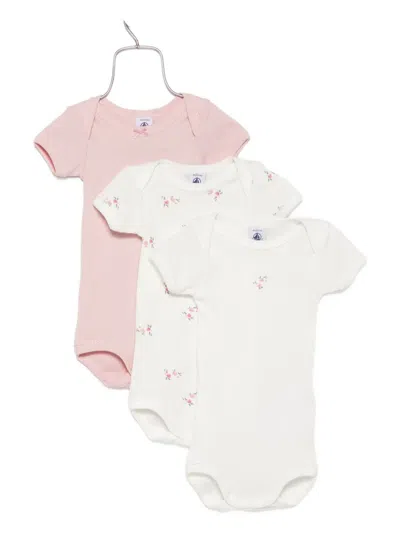 Petit Bateau Babies' Rose-print Bodysuits (pack Of Three) In White
