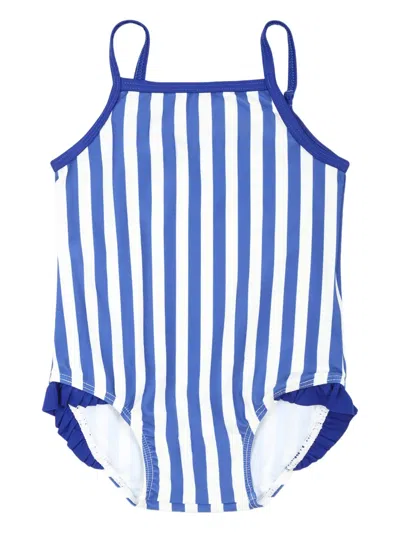 PETIT BATEAU RUFFLE-DETAIL STRIPED SWIMSUIT