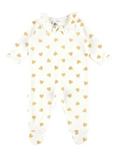 Petit Bateau Babies' Ruffled-collar Heart-print Body In White