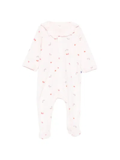 Petit Bateau Ruffled Floral Babygrow In Pink