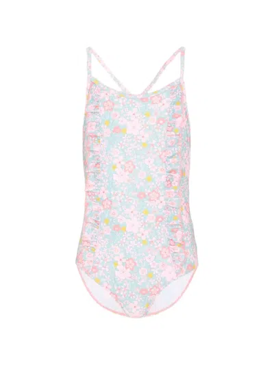 Petit Bateau Kids' Ruffled Floral-print Swimsuit In Multi