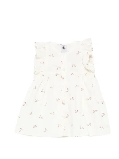 Petit Bateau Babies' Ruffled-sleeve Floral-print Dress Set In White