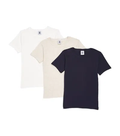 Petit Bateau Kids' Set Of 3 Cotton T-shirts In Neutral