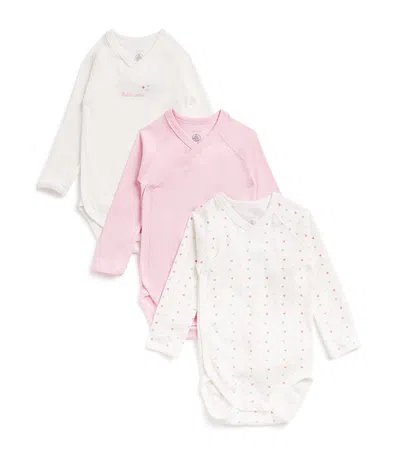 Petit Bateau Kids' Set Of 3 Organic Cotton Bodysuits In Multi